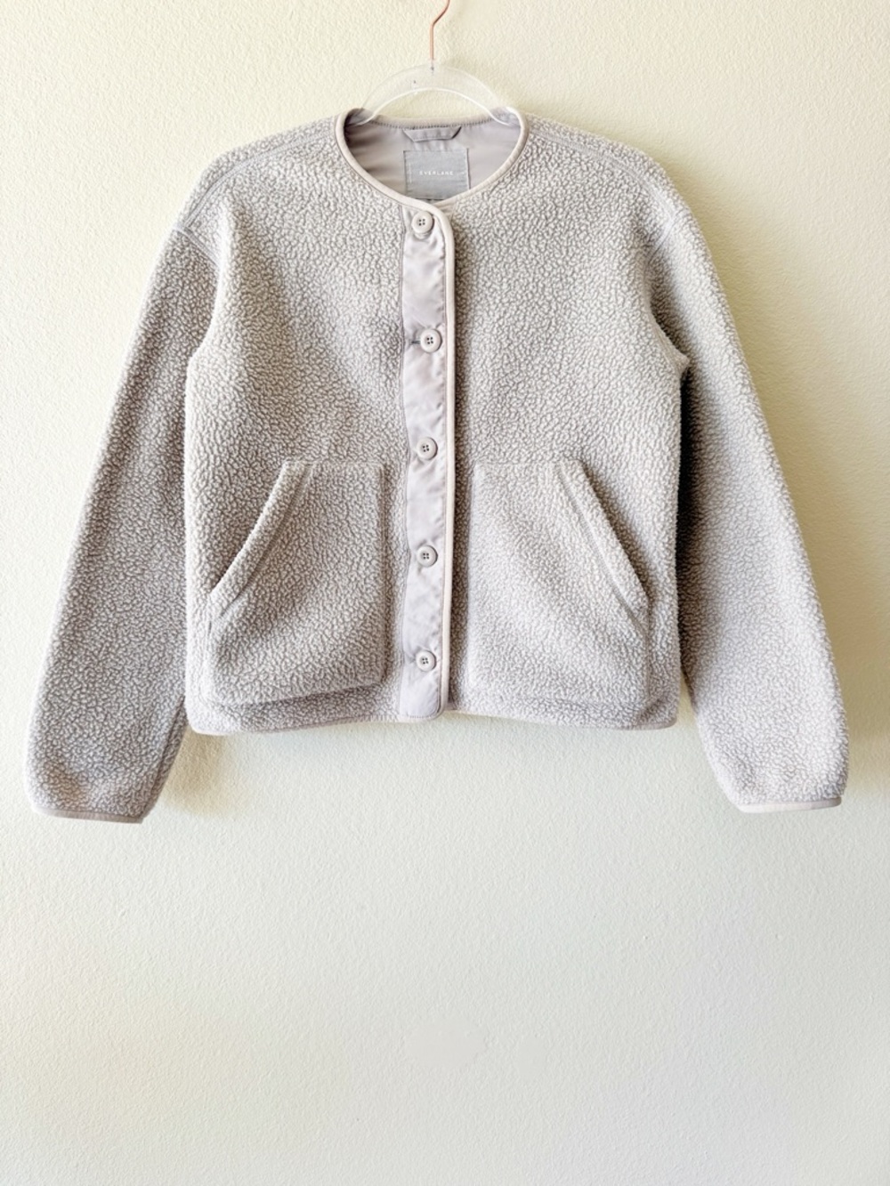 Everlane Renew Teddy Liner Jacket Cream Beige Button Front Fleece